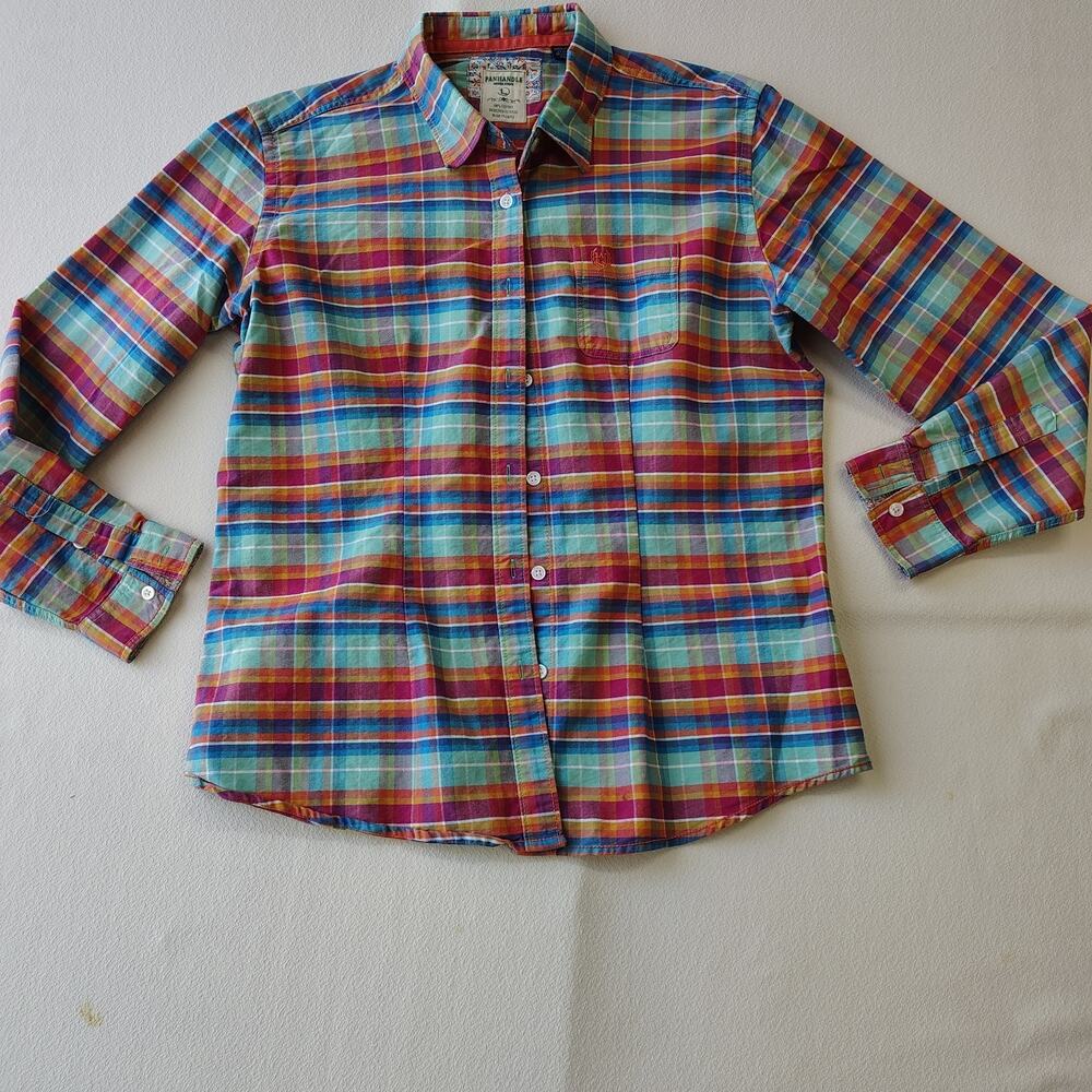 PANHANDLE ROUGH STOCK WESTERN SHIRT Button Up PLAID 100% COTTON YOUTH LARGE
